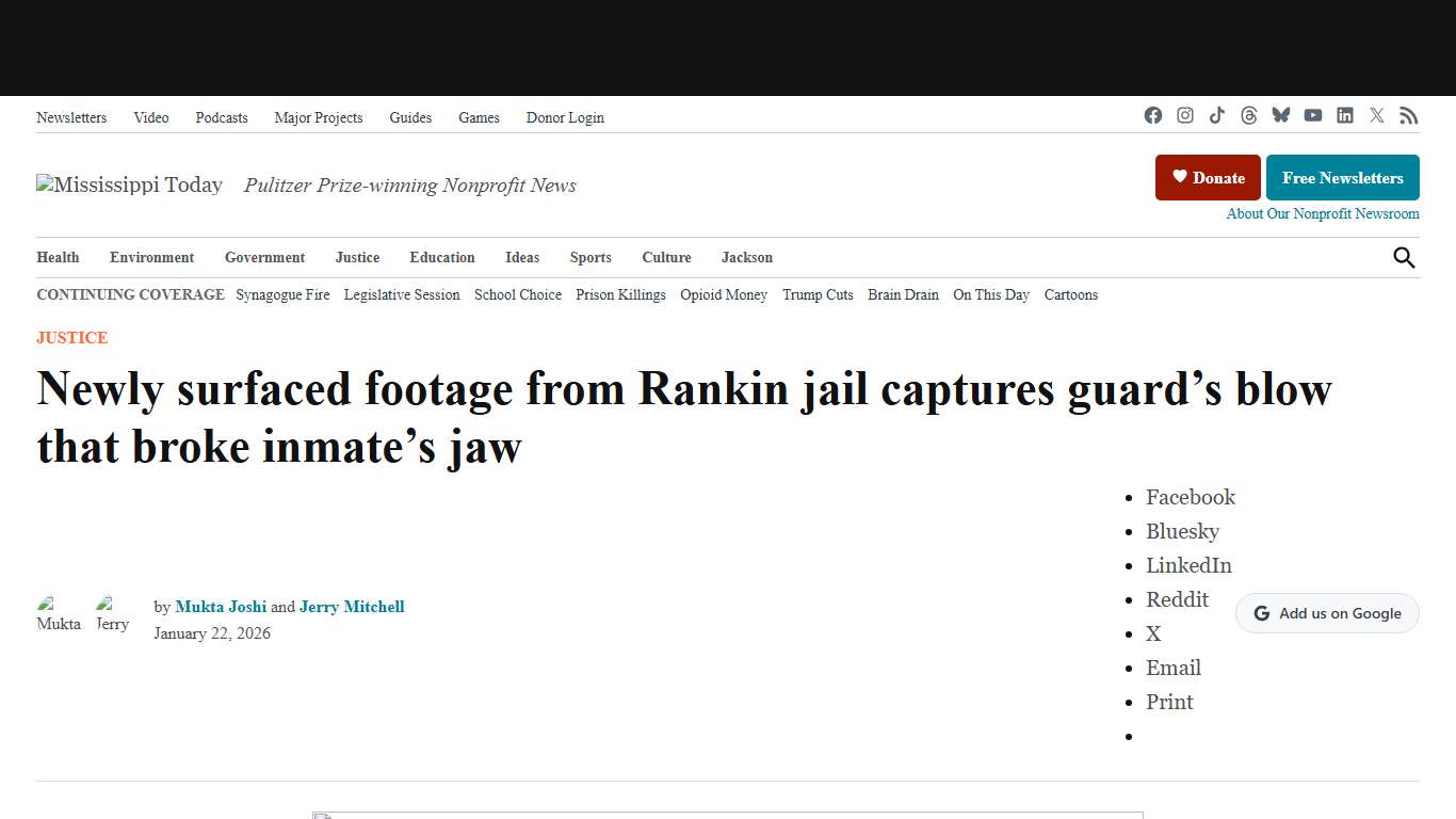 Video shows Rankin guard’s jaw-breaking blow to inmate - Mississippi Today