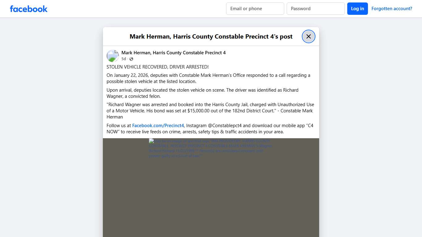 STOLEN... - Mark Herman, Harris County Constable Precinct 4 Facebook